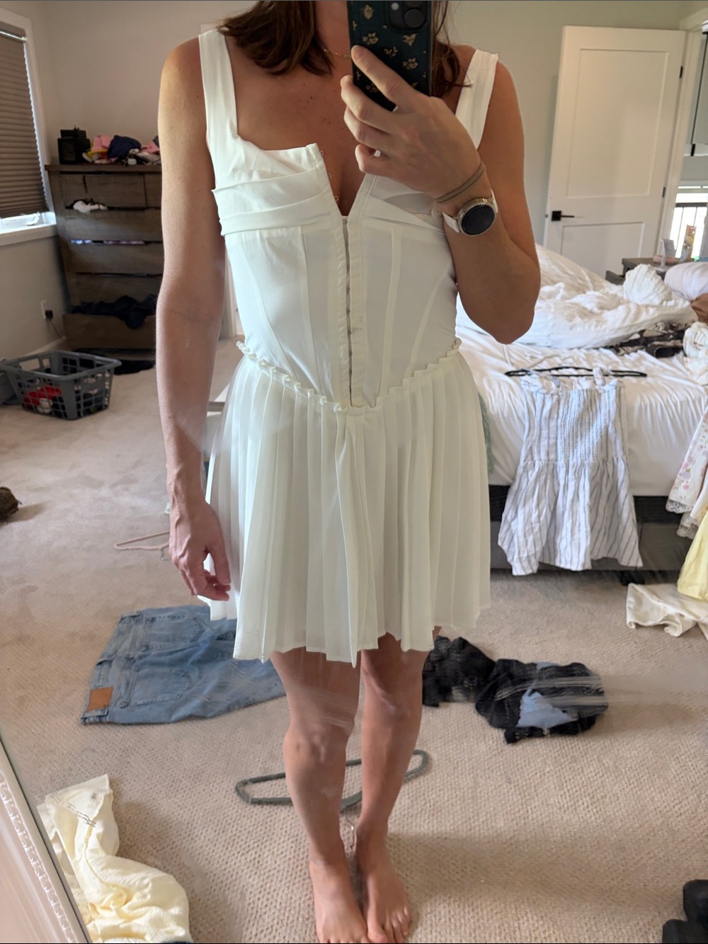 NWT Commense White Pleated Mini Dress